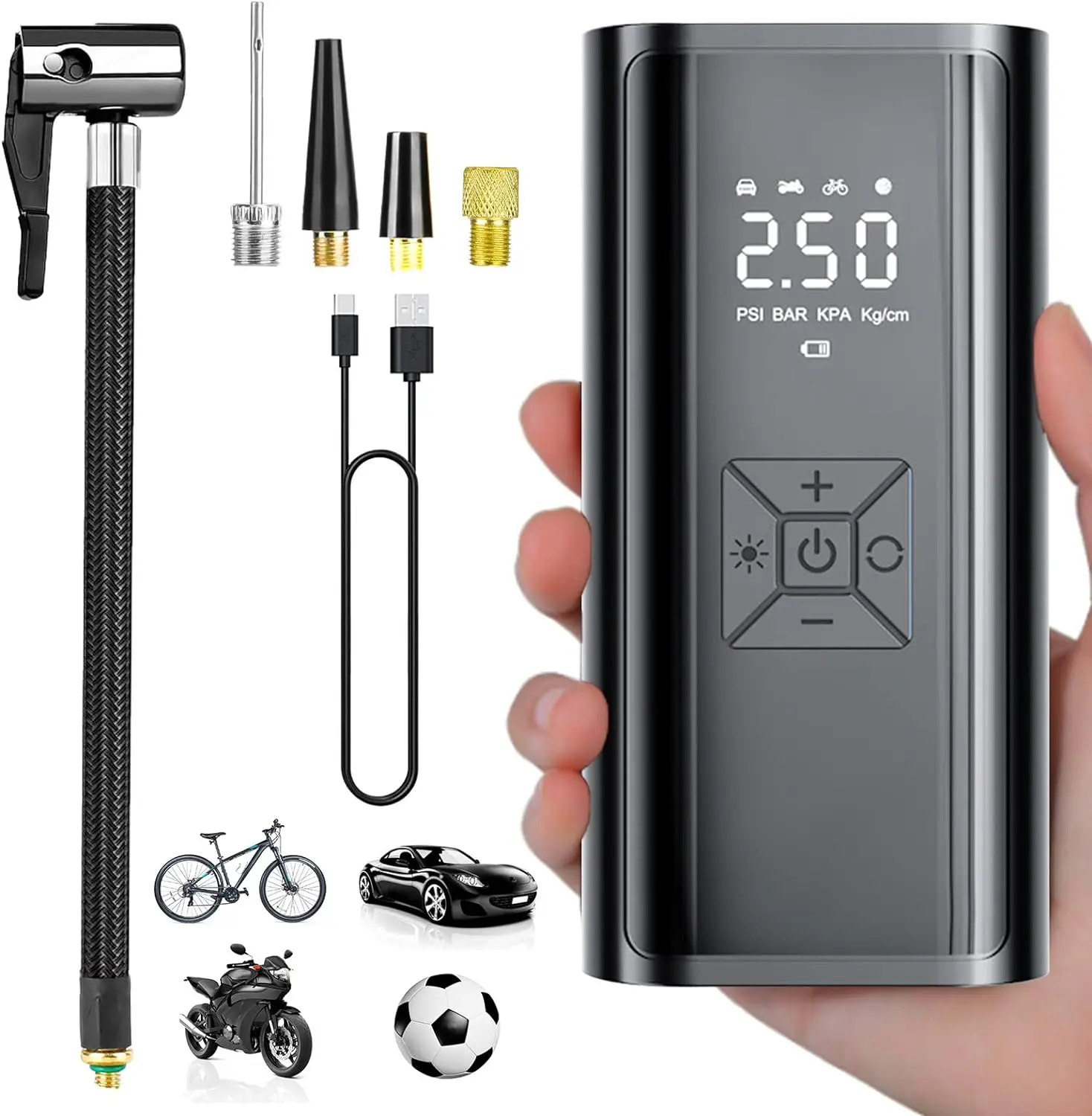 150PSI Electric Cordless Air Pump Bike Pump with 6000mAh Battery Digital LCD Display Portable Air Compressor