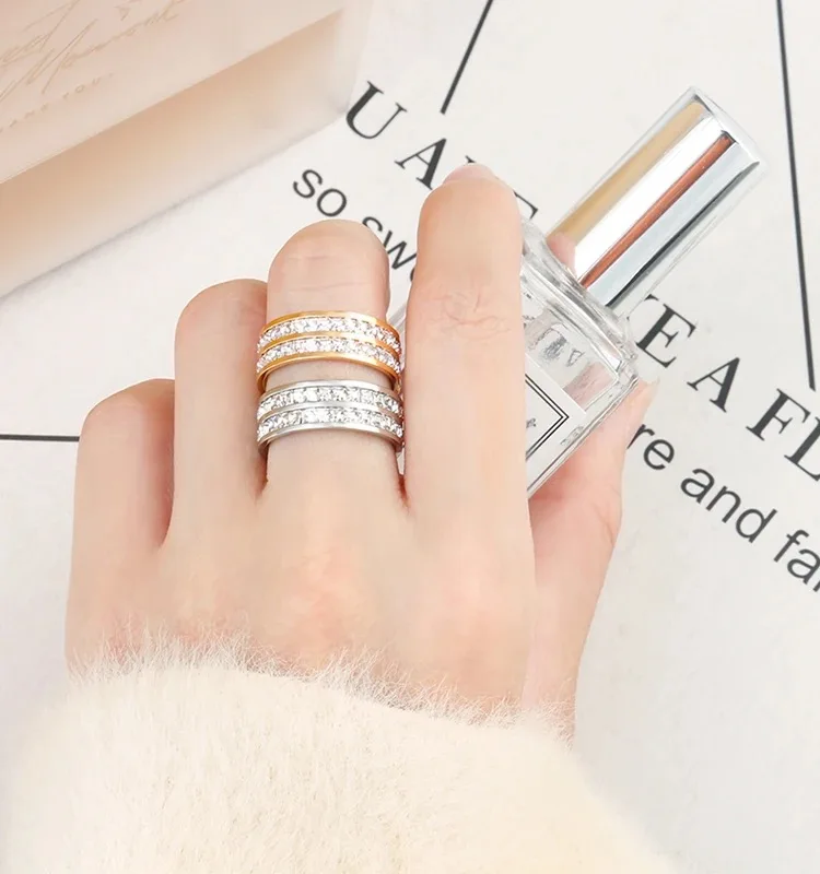 Exquisite Stainless 18k Gold Tennis Zircon Engagement Wedding Couple Finger Ring Women Luxury Cz Knuckle Ring For Gift