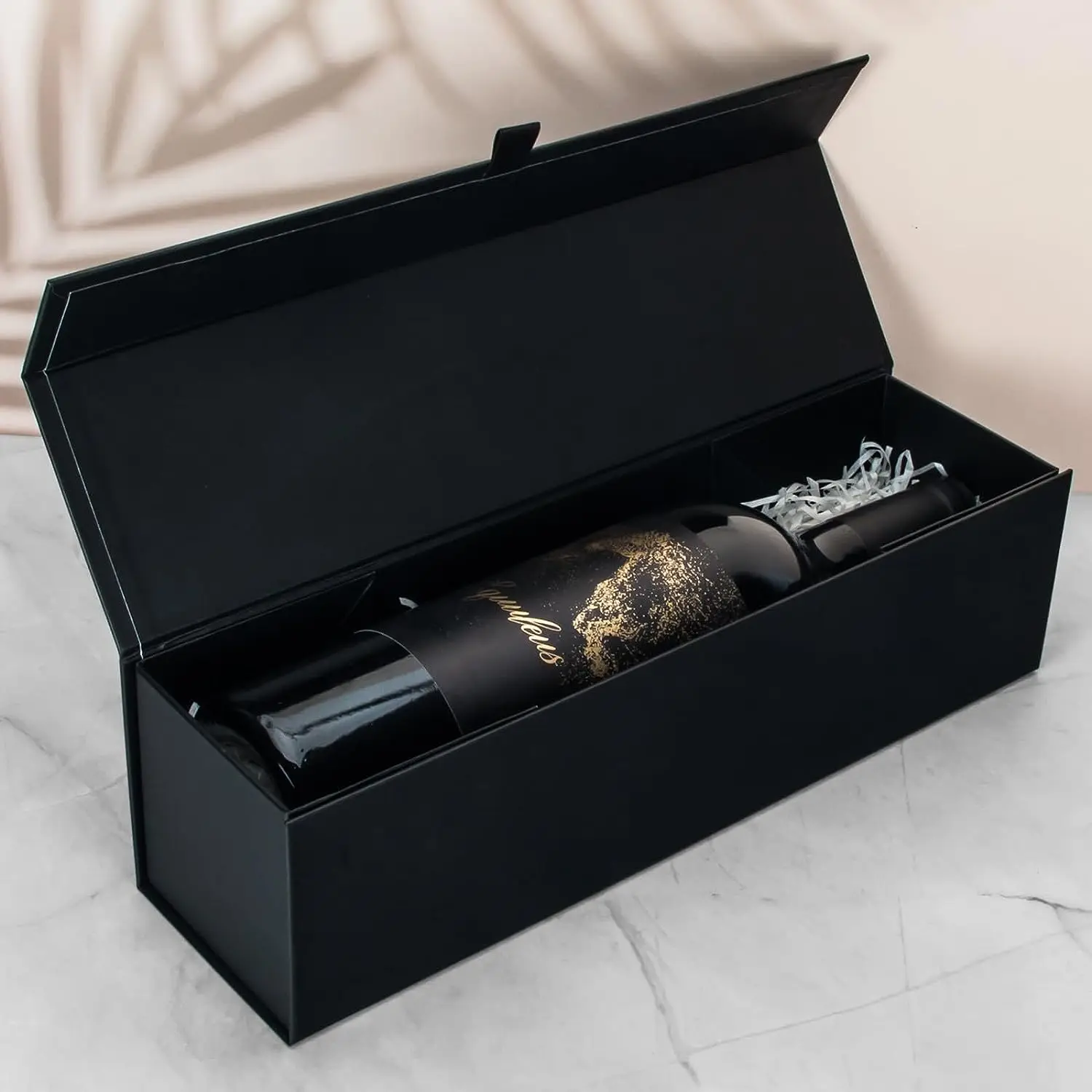 Custom logo black luxury red wine magnetic paper folding box foldable packing wine bottle packaging gift wine box