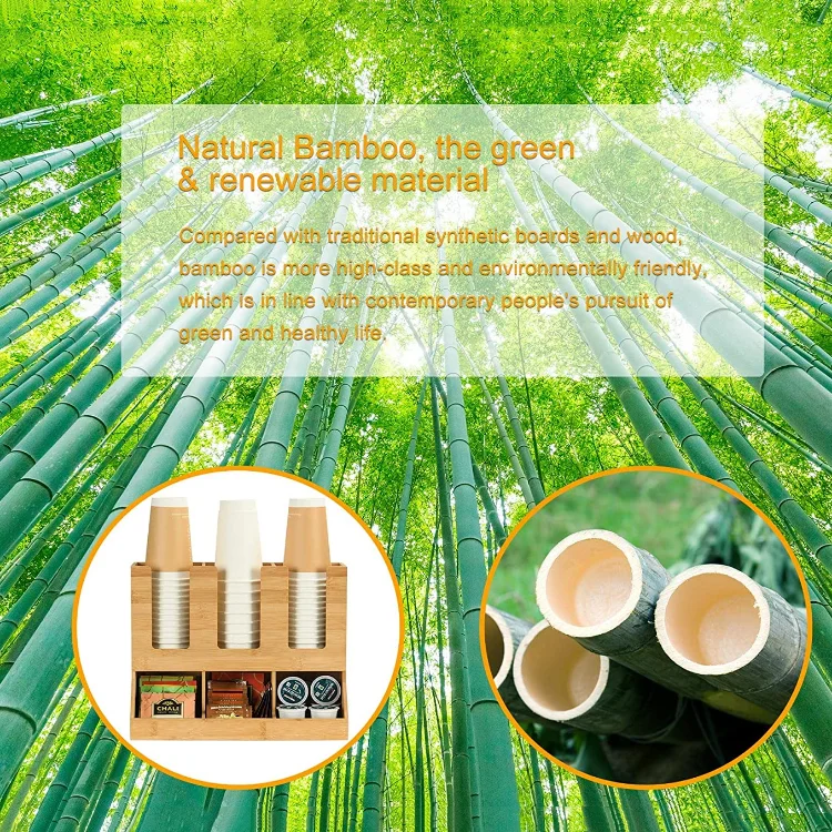 High quality natural wood Bamboo coffee station organizer 6 Compartments Condiment Rack