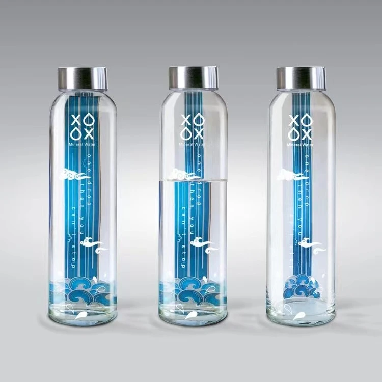 clear round juice beverage mineral water Voss style glass bottle  300ml and 400ml and 500ml