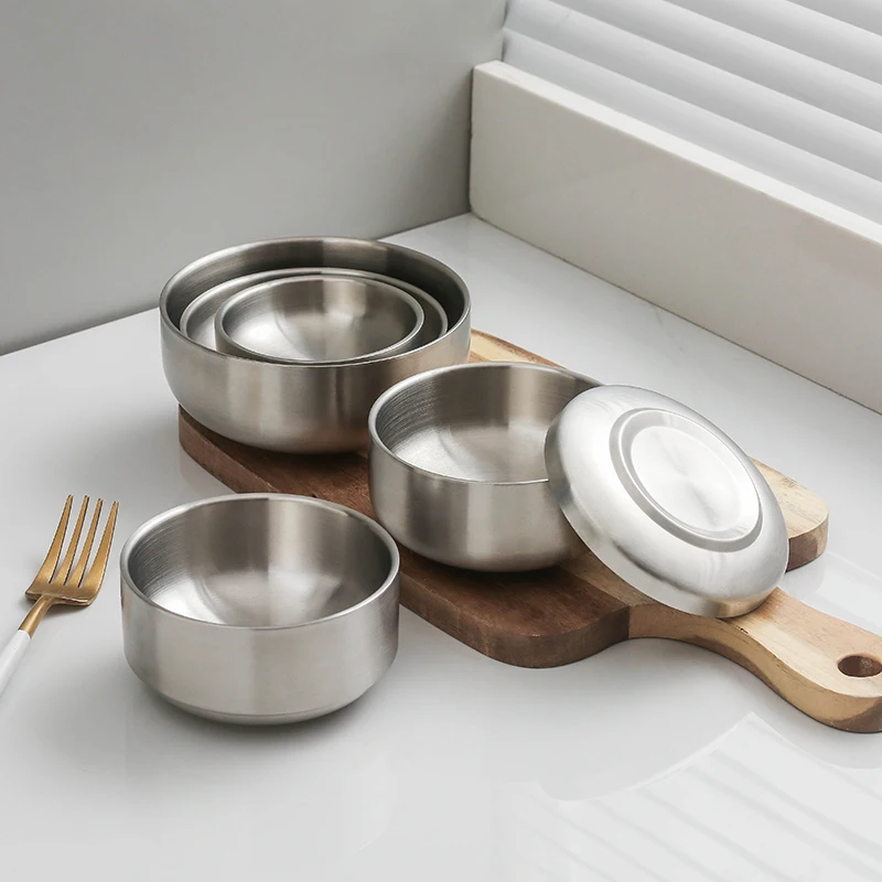 Home and Kitchen Tableware Stainless Steel Rice Bowl with lid Dinnerware and Serving Sets