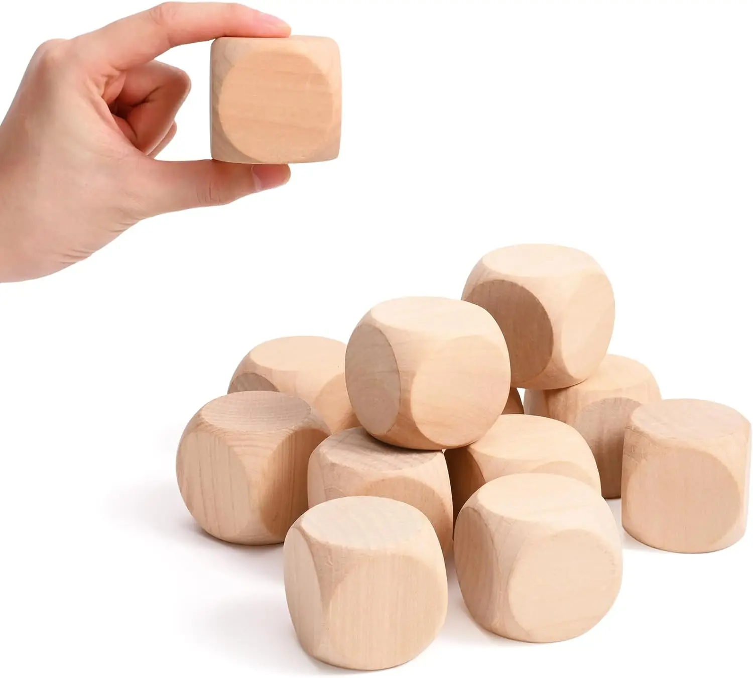 Blank Wooden Dice 2 inch 10PCS Unfinished Square Blocks 50mm Small Wood Cubes with Rounded Corners for DIY Craft Projects