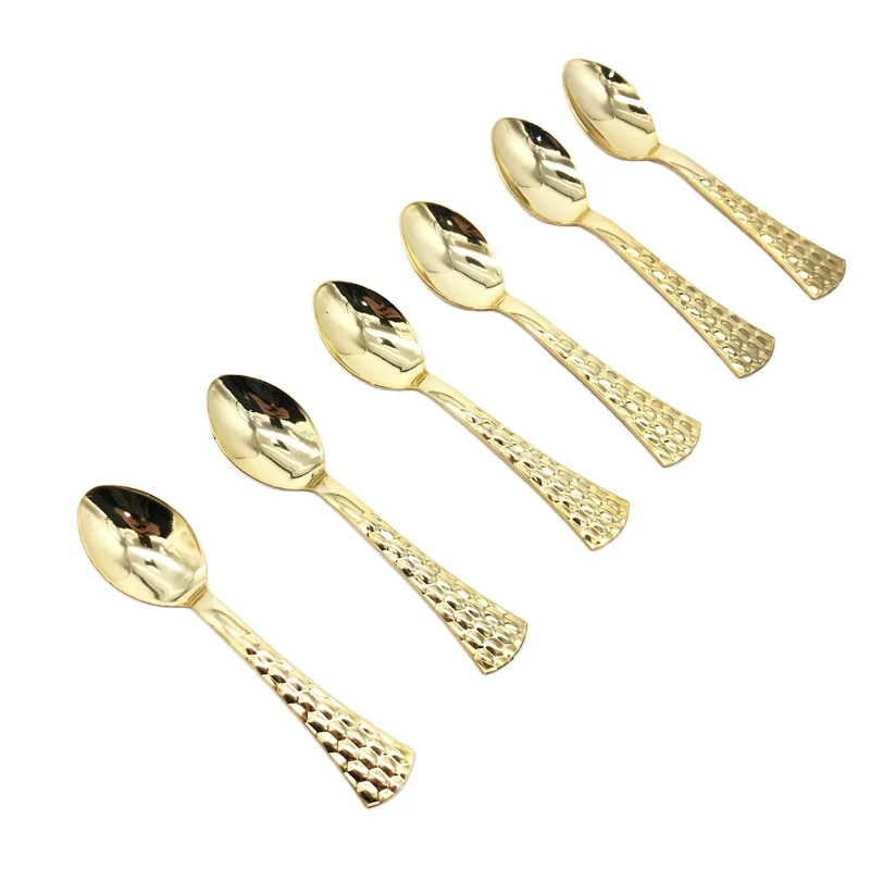 Disposable cutlery wholesale Small Plastic Pearl Spoon gold clouded Plastic Spoon for Dessert