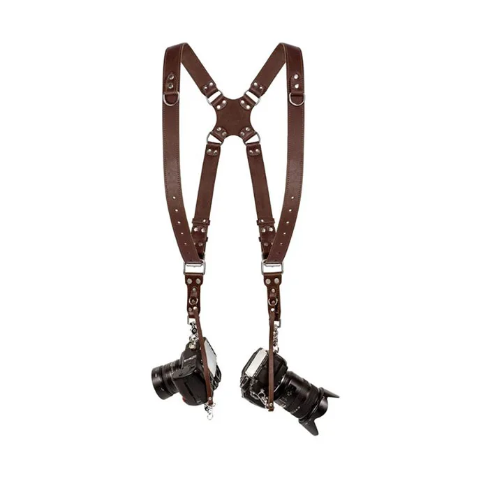 Camera Strap Accessories for Two Cameras Dual Shoulder Leather Harness Multi Camera Gear for DSLR/SLR strap