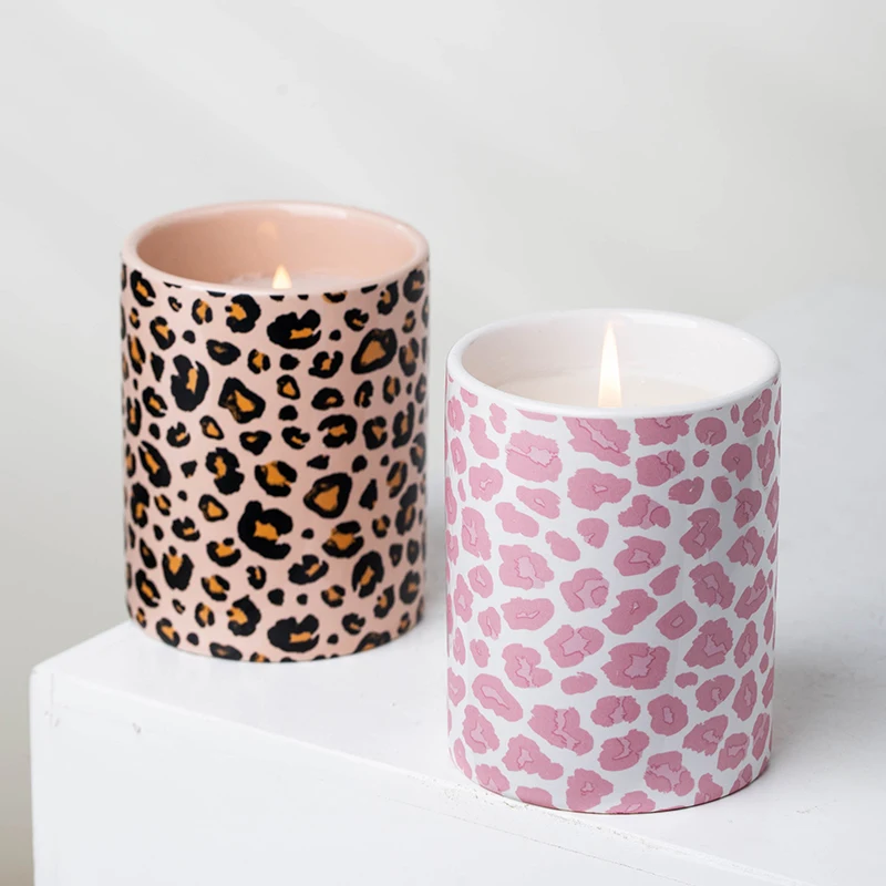 Yuanwang Leopard Pattern Custom Candle Making Jars Porcelain Empty Candle Jar Wholesale Candle Vessels