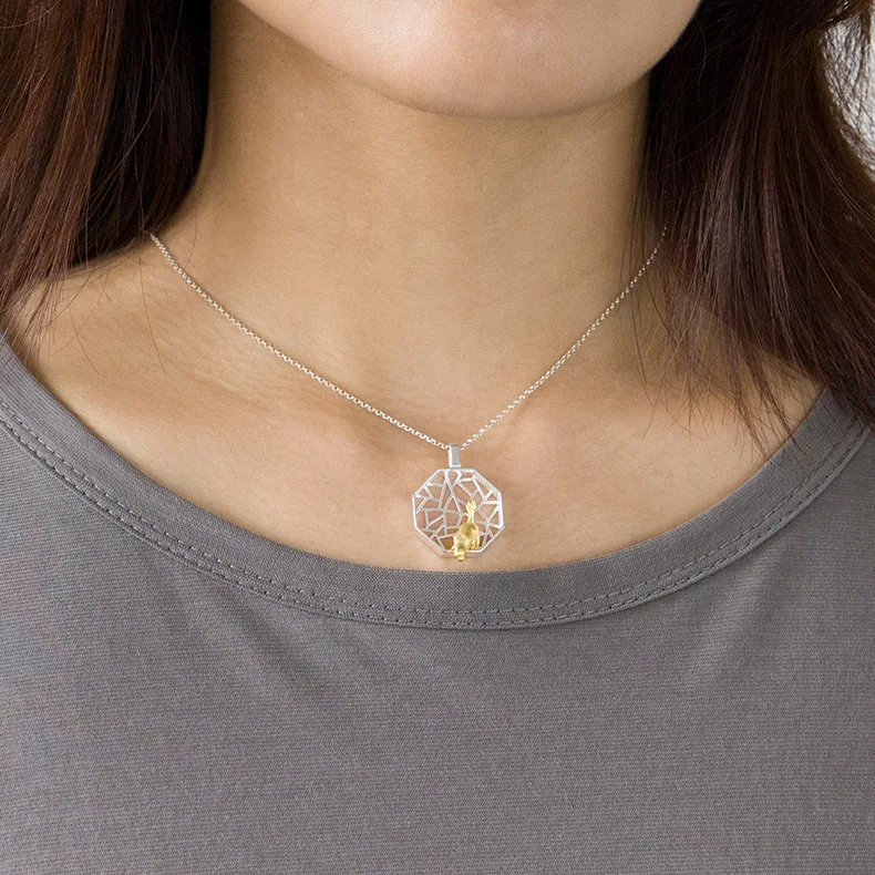 
Fashion 925 Sterling Silver Jewelry Cute Cat In the Window Pendant 