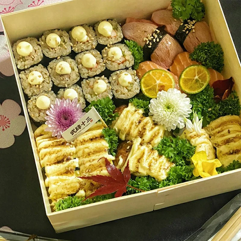 Wooden Transparent Biodegradable Food Grade Disposable Baking Cake Sushi Dessert Pastry Cupcakes Donut Brownies Packaging Box