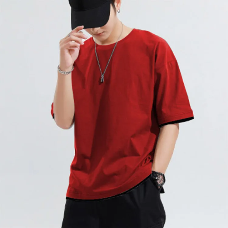 High Quality Cotton Blank T shirt  Oversize Men Printing Custom T shirt False Two Piece T-Shirt