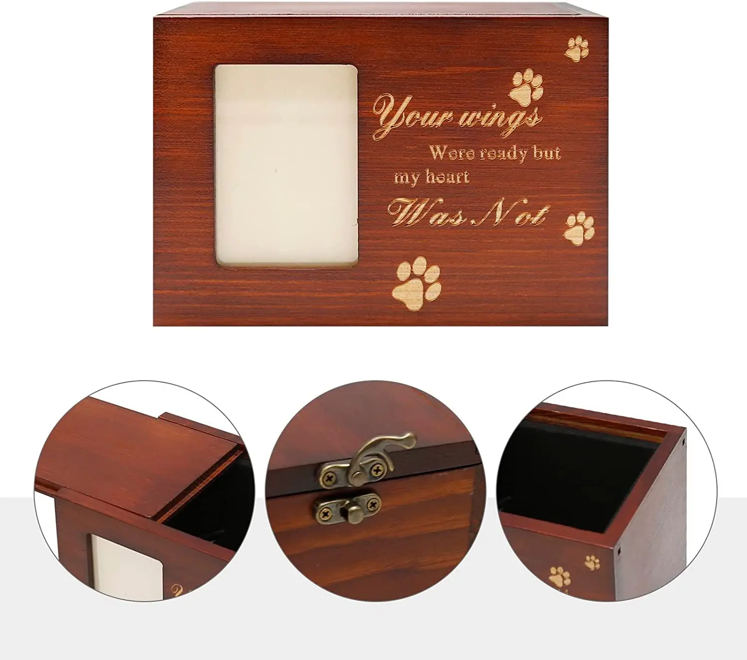 Pet Cremation Urns Wooden Pet Memorial Keepsake Cat Or Dog Memory Box With Black Flannel As Lining