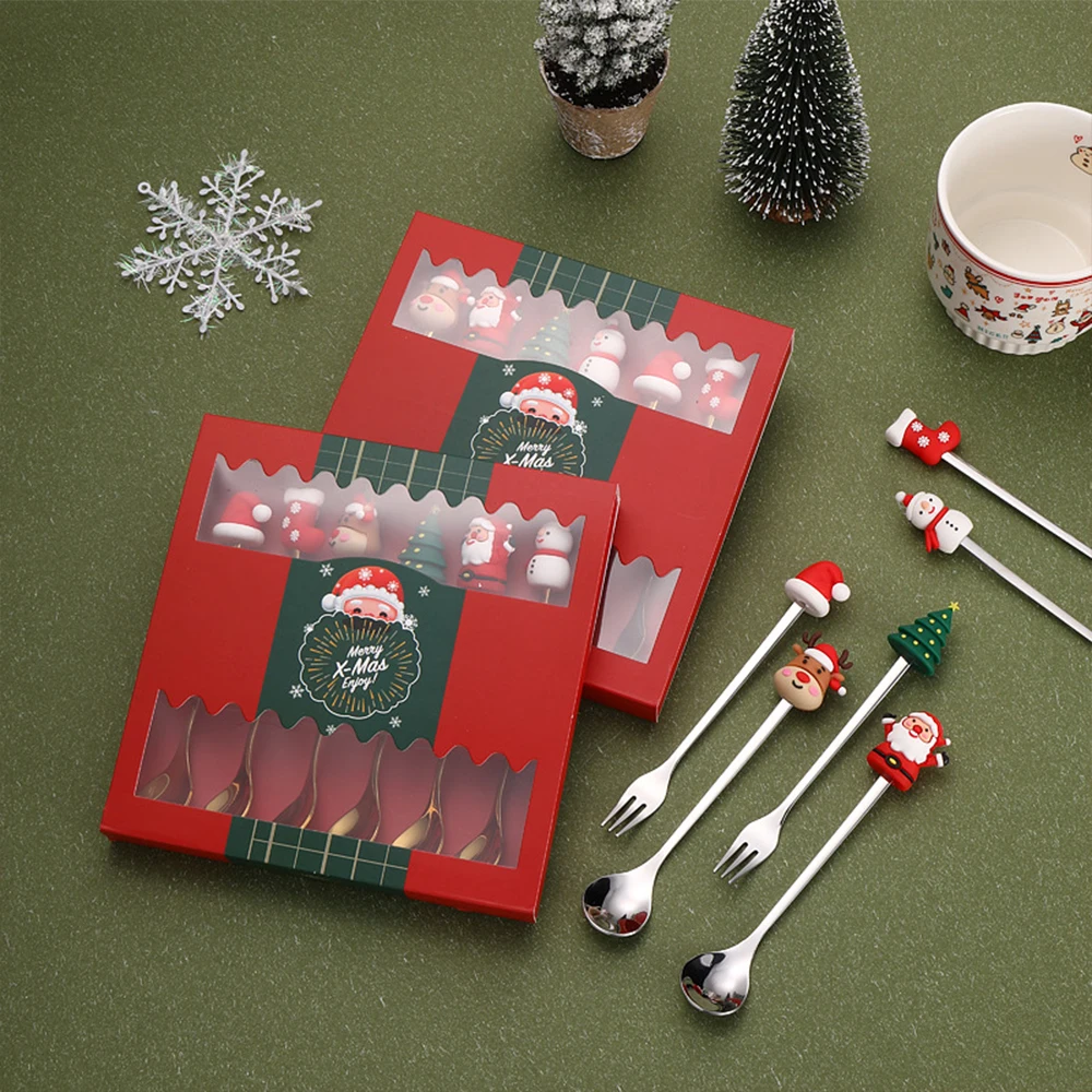 Factory Cheap Christmas 6 PCS Spoon Fork Stainless Steel Cutlery Set Dessert Coffee Tea Spoon Fork Set Gold Silver Flatware