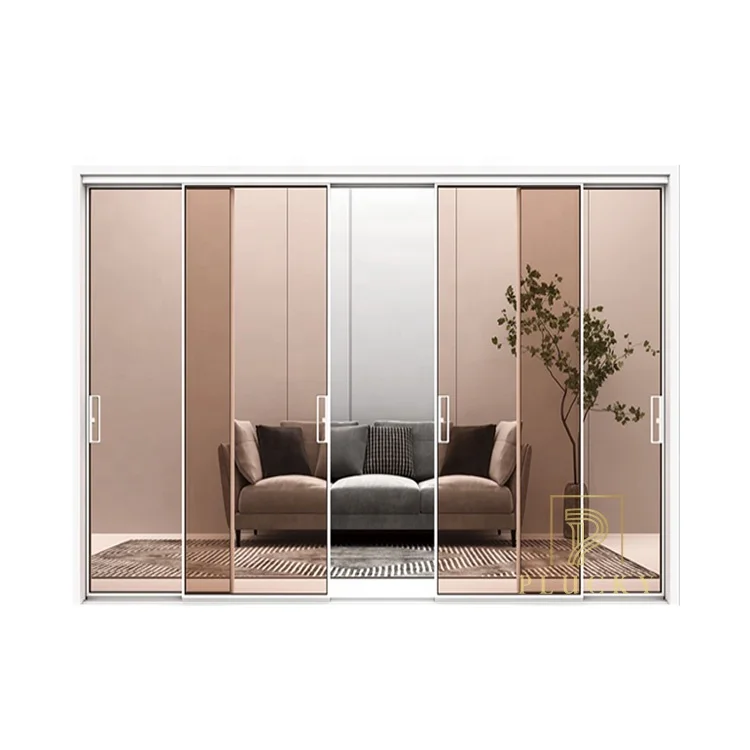 Slim aluminum frame partition glass panel sliding door system