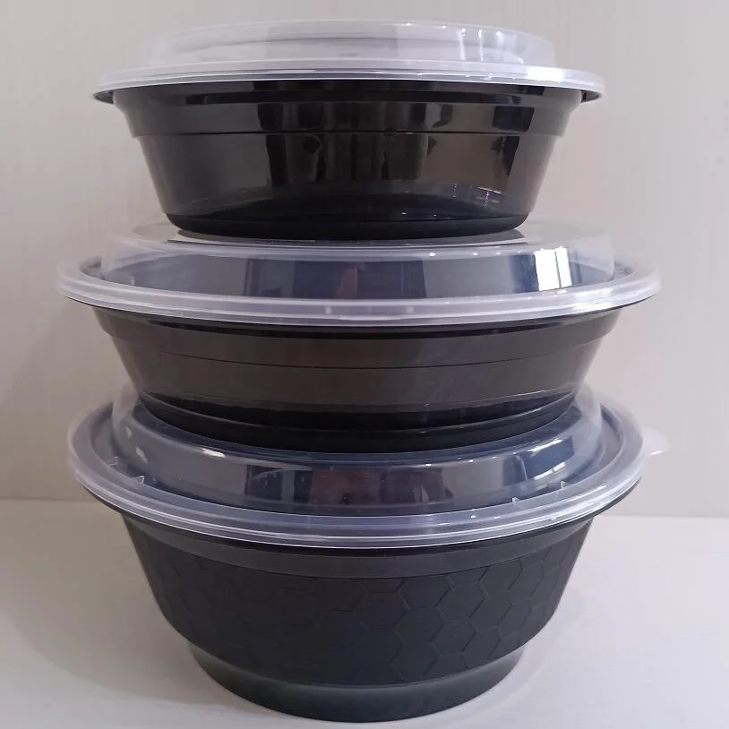 16OZ 24OZ 32OZ 40OZ black round shape  PP  food containers with lids microwavable plastic round  take- away  lunch boxs