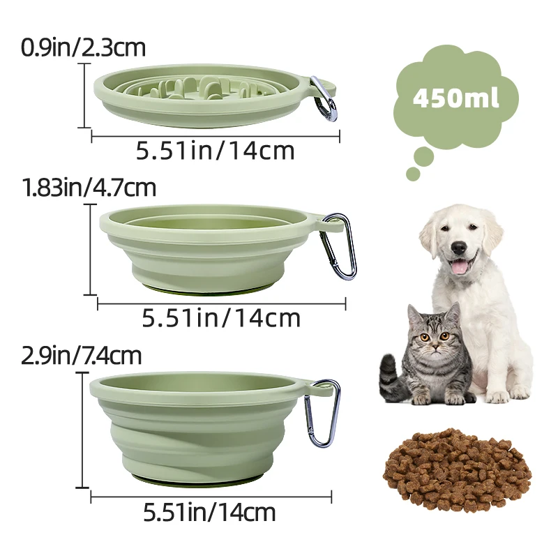Strong Suction Anti Choking Silicone Pet Drinking Dish Foldable Slow Eating Slow Feeder Pet Travel Bowl Pet Bowl