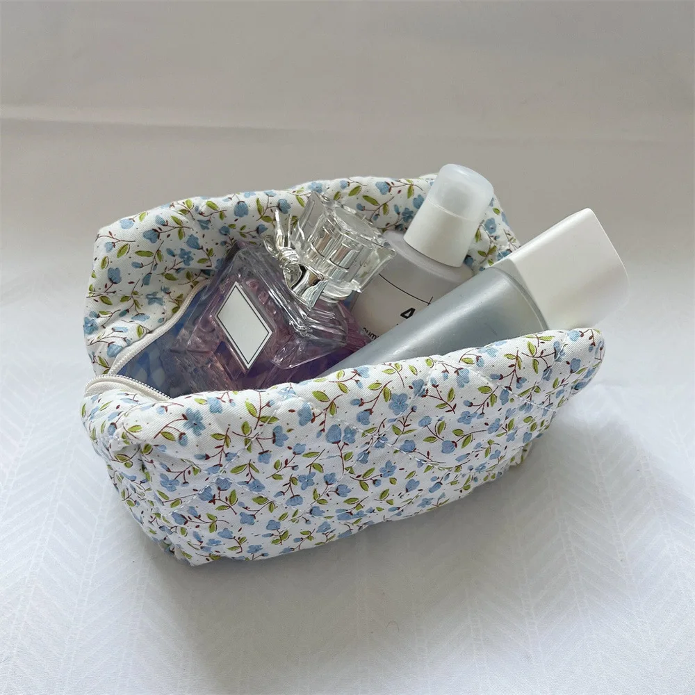 RTS Floral Terry Cloth Towel Cosmetic Bag Women Makeup Brush Bag Cherry Travel Storage Bag