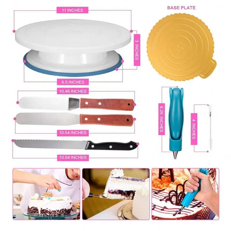 124 pieces cake turntable set decorating nozzles  diy pastry icing piping nozzles with storage box