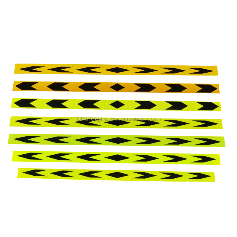 Lasted Design Retro Reflective PET Fluorescent Yellow & Black Arrow Sticker for Truck Rear Trailer Safety Warning Sign