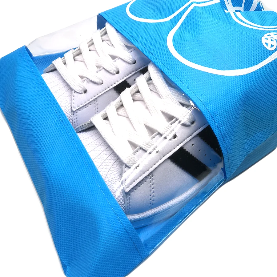 Fashional reusable non woven drawstring shoe bag with PVC window
