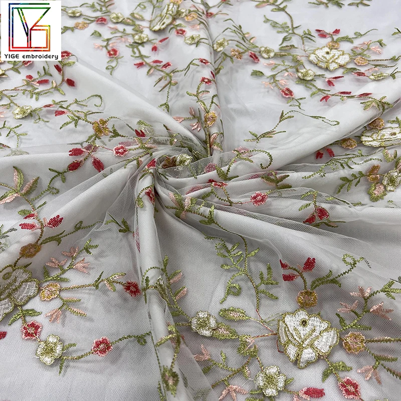 Wholesale textile mesh tulle fabric OEM embroidery wedding dress gold thread lace nigeria 3D embroidery bridal lace fabric