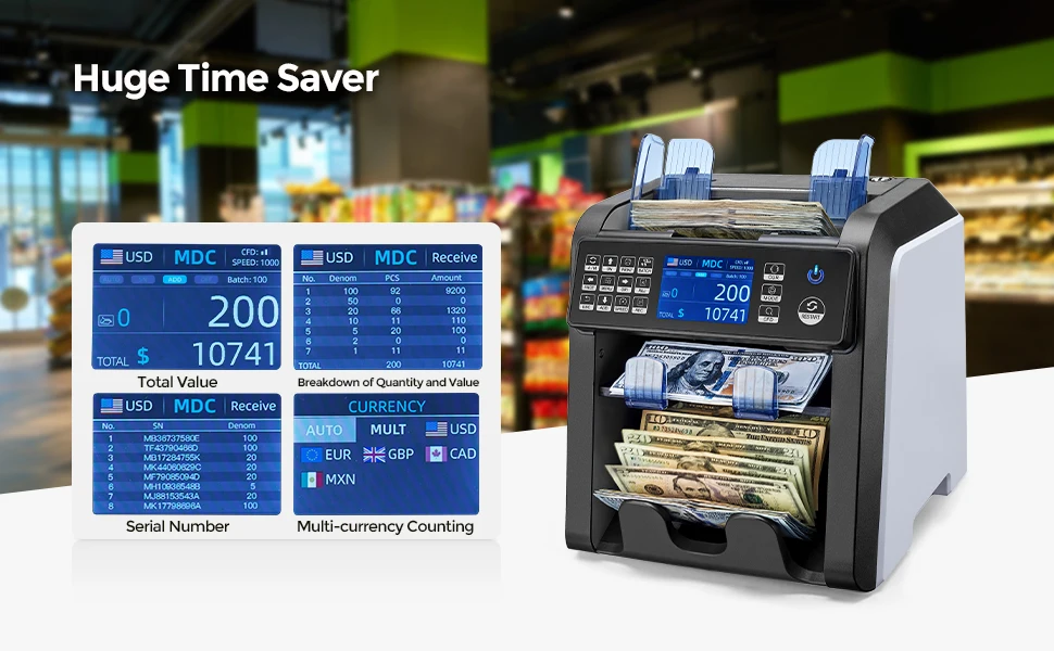 AL-950 1+1 Pocket Multi Currency Counter Dual CIS Banknote Sorter Cash Counting Machine