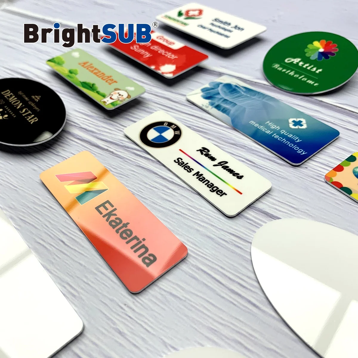 BrightSUB 1.0mm gloss white Sublimation Aluminum Name badge metal name badges heat transfer prints custom printable coated blank