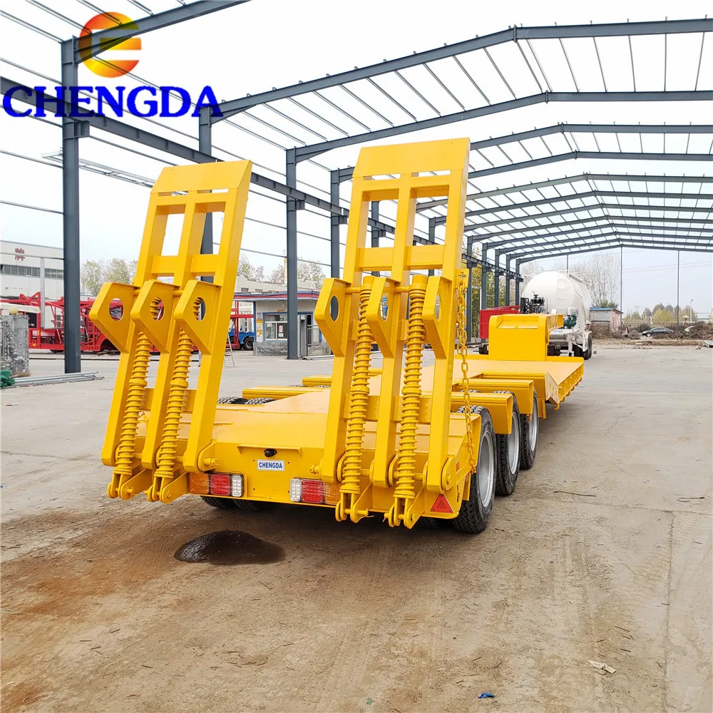 Hot Sale 3 Axle 4 Axle low loader trailer carrying crane excavator lowbed semi trailer Trailer with Mech ladder for sale