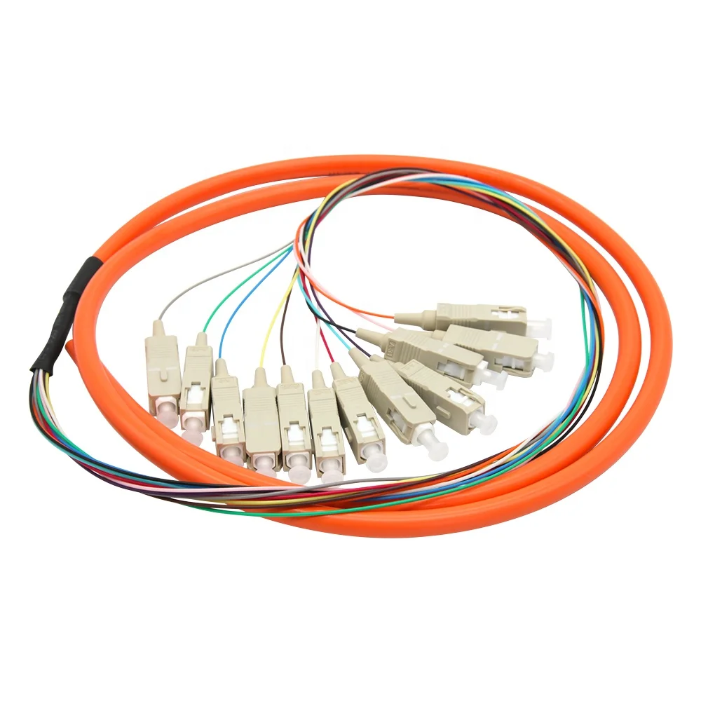 simplex mm sc/upc single mode fiber optic pigtail,1m 12core duplex om1 ribbon sc apc optical fiber sc pigtail