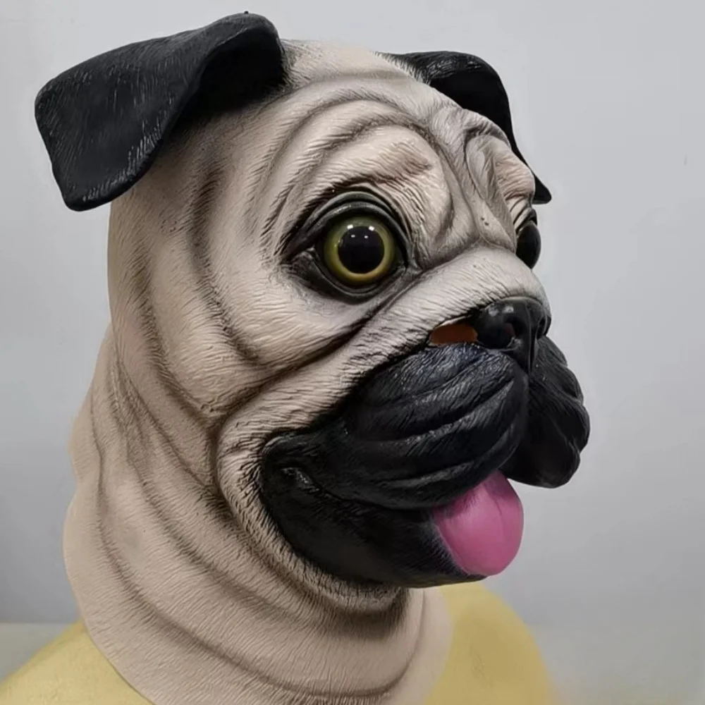 Black Eyes Latex Animal Dog Mask, Pug Dog Bulldog Full Head Mask Halloween Costume Cosplay Party Prop