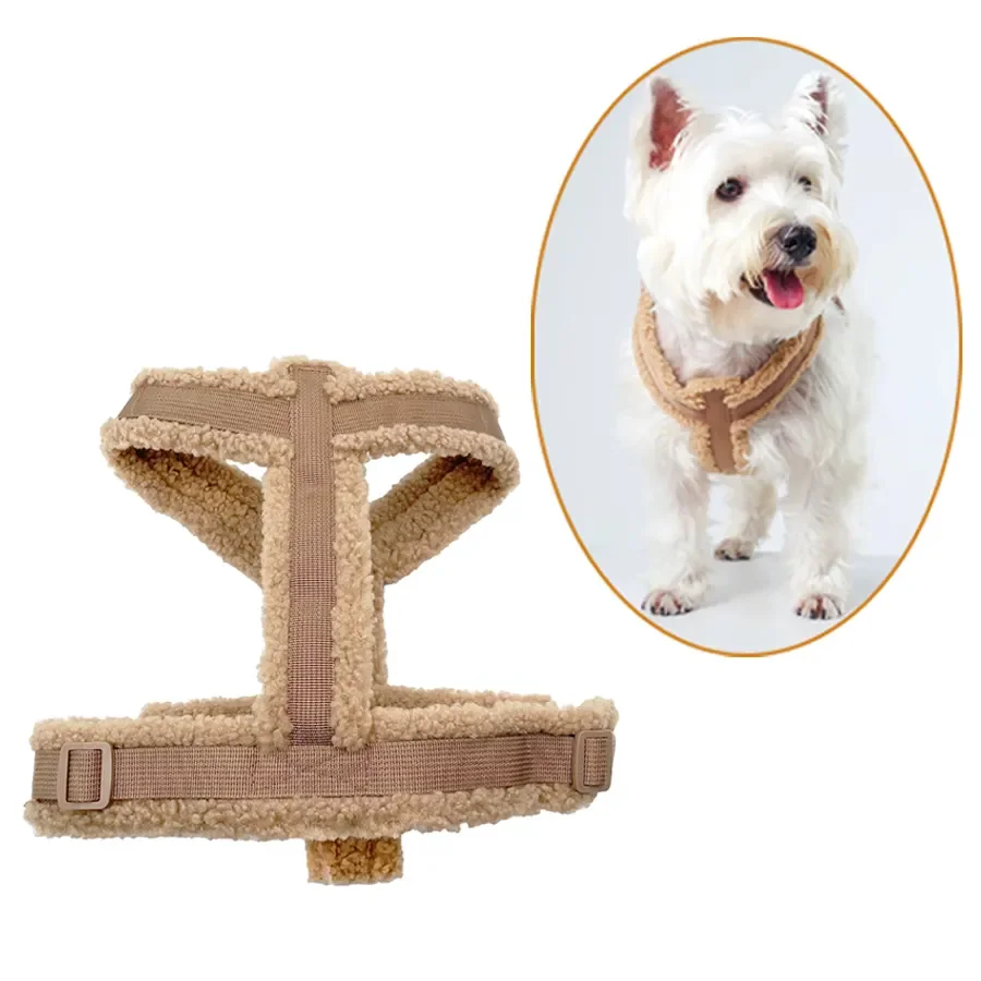OKKPETS Custom adjustable pet harness Flurry Christmas Winter Warm imitation rabbit faux fur No-Pull dog harness and leash set