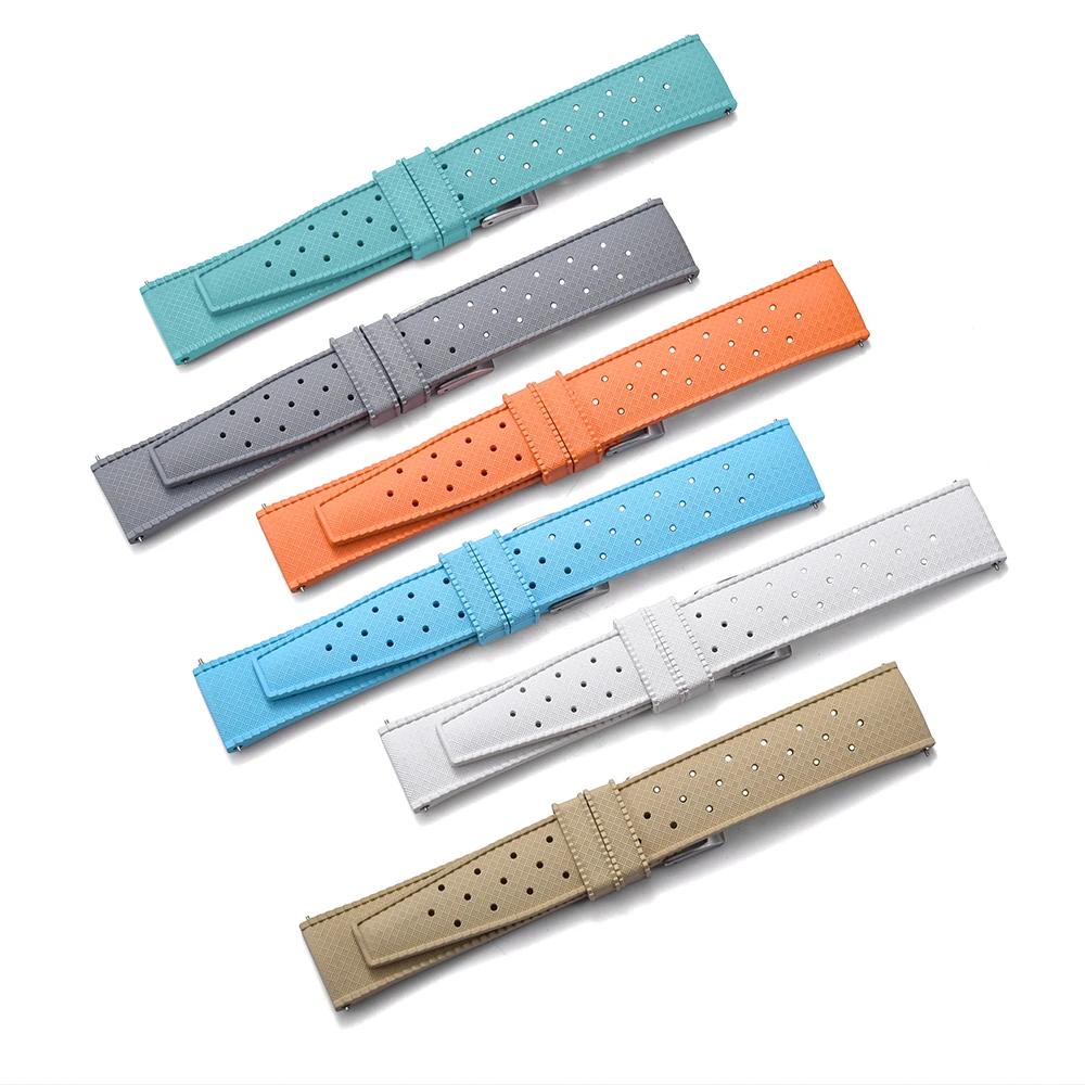 JUELONG FKM Watch Band Khaki White Azure Cyan Fluororubber Tropical Driving Watch Strap 18/20/22/24mm