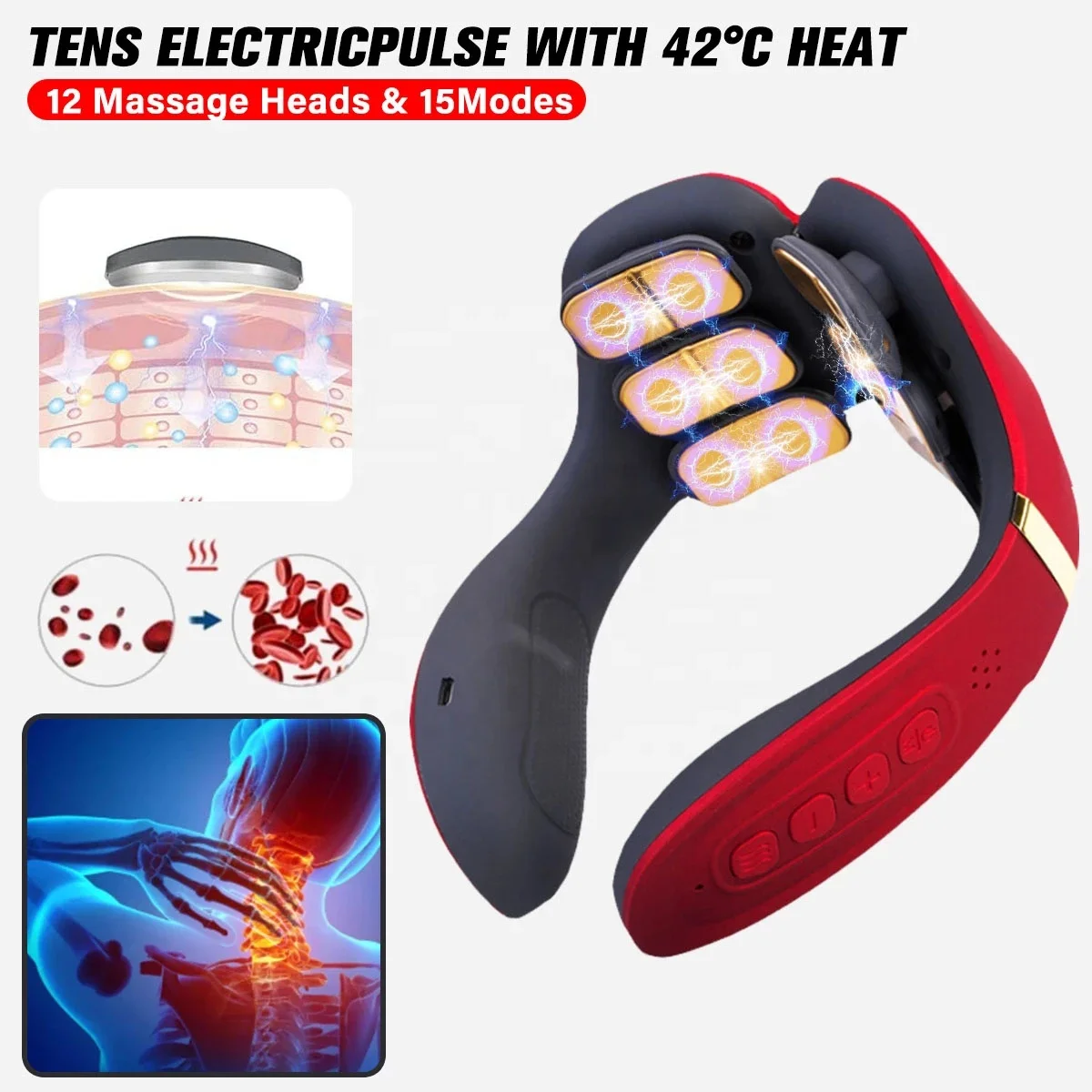innovative products 2022 Electric Neck back and shoulder Massager with 12 Modes Wireless 3D Travel Neck Massage Equipment