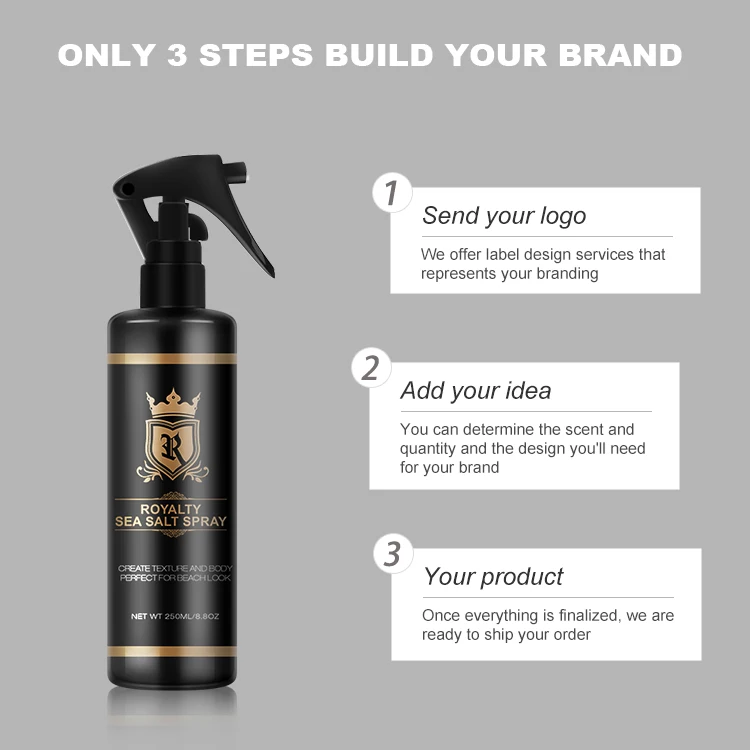 ROYALTY Custom Logo Natural & Organic Alcohol-Free Beach Wave Hairstyle Hair Sea Salt Spray Private Label For Men