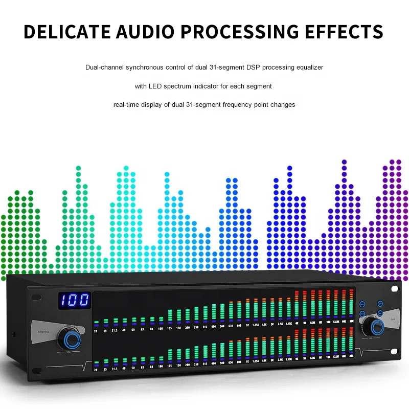 Professional DJ System New 2U Dual 31 Bands Audio  Effect DSP Processor Graphic Digital Equalizer for Stage Home Karaoke