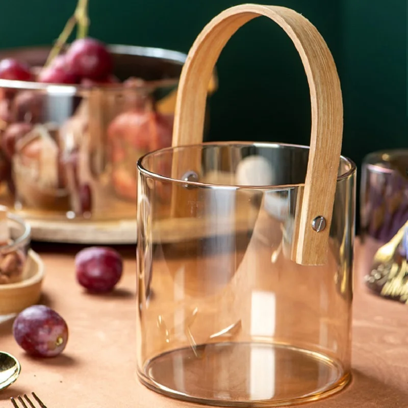 Стеклянная Чаша для фруктов бытовая корзина рук закуски бочка вина с бамбуковой ручкой 1100 мл 1500 2500