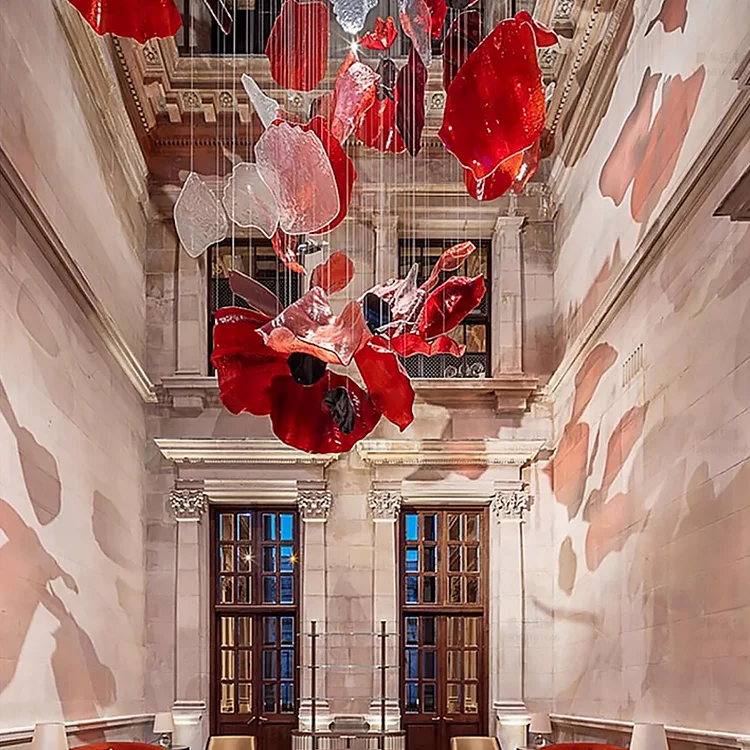 Indoor Decoration Bespoke Chandelier Villa Hall Hotel Lobby Staircase Red Glass LED Chandelier For Project
