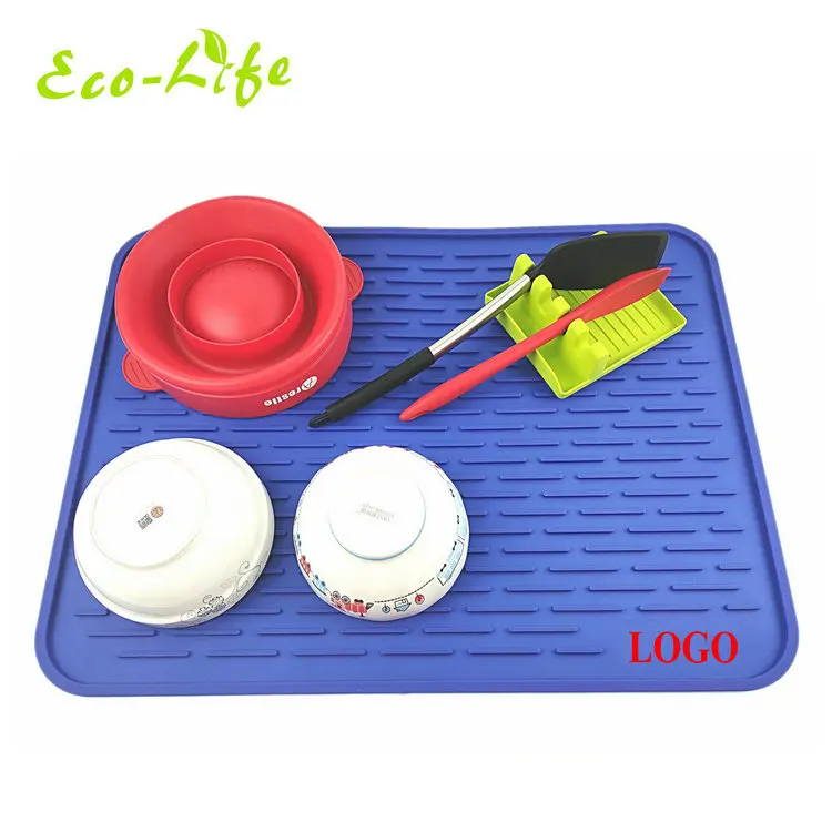 Custom Logo Extra Large 60*45cm, 45*40cm, 40*30cm Countertop Trivets Silicone Dishes Drying Mat