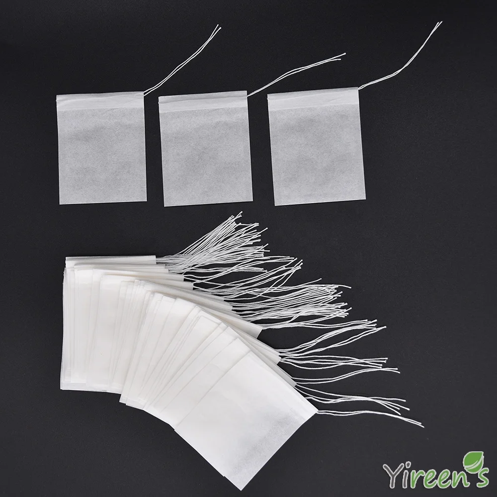 60 X 80mm Disposable Wood Pulp Paper Tea Bags Threads Coffee Maker Filters with Strings Mug Strainers (100pcs /bag)