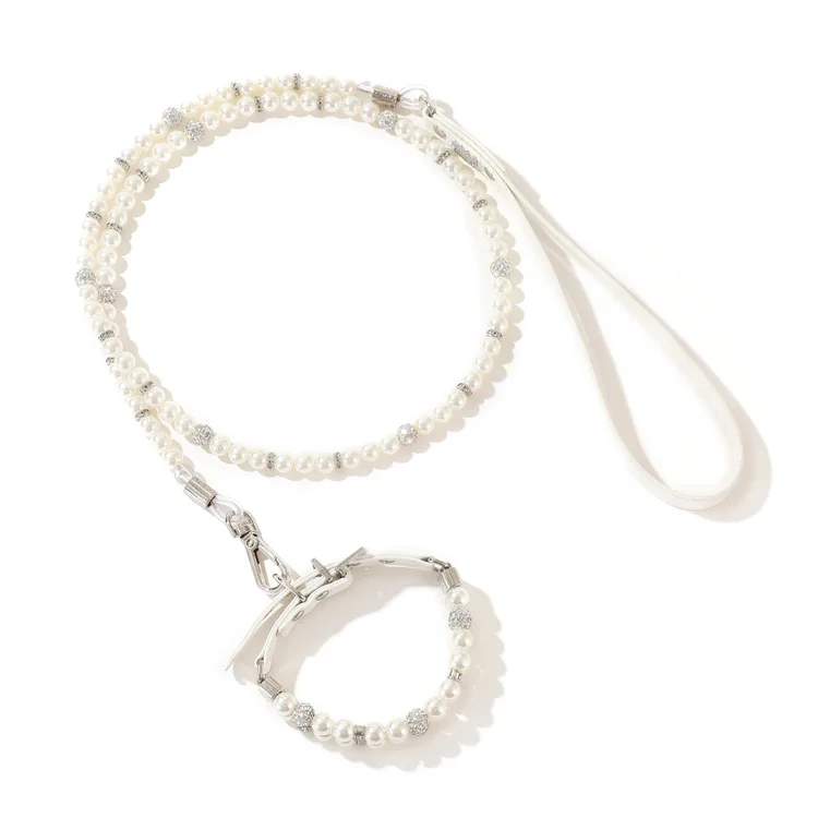 Wholesale Cute Fashion Pet Pu Leather Collars Necklace With Crystal Rhinestone Small Dog Cat Pearl Collars Pearl Necklace Set