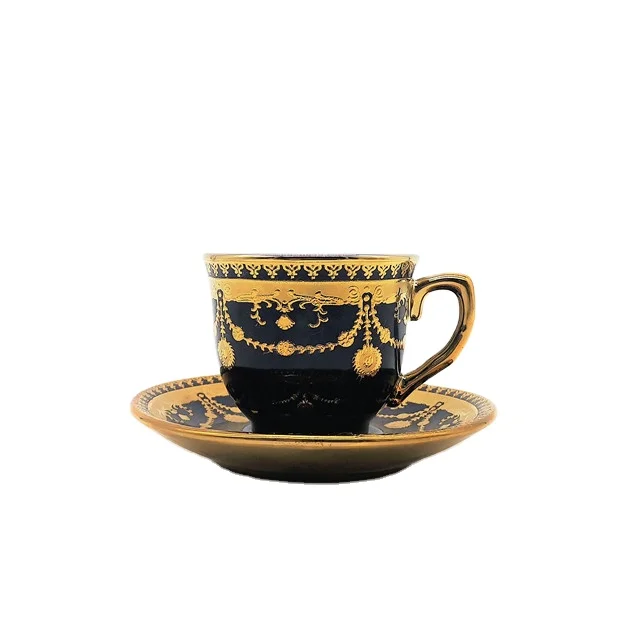 90cc porcelain black glazed tea cup and saucer