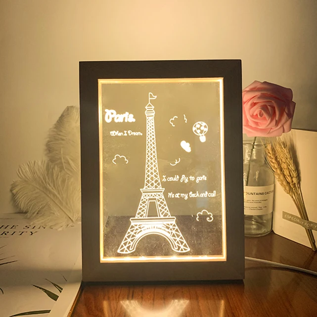 Home Decor Wood Photo Frame 3D Acrylic Led Night Light For Kids