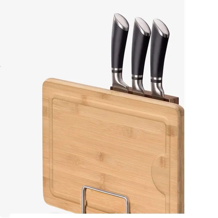 Magnetic Knife Block Without Knives Acacia Wood Stand For Kitchen Counter Space Saving Storage Knife Block