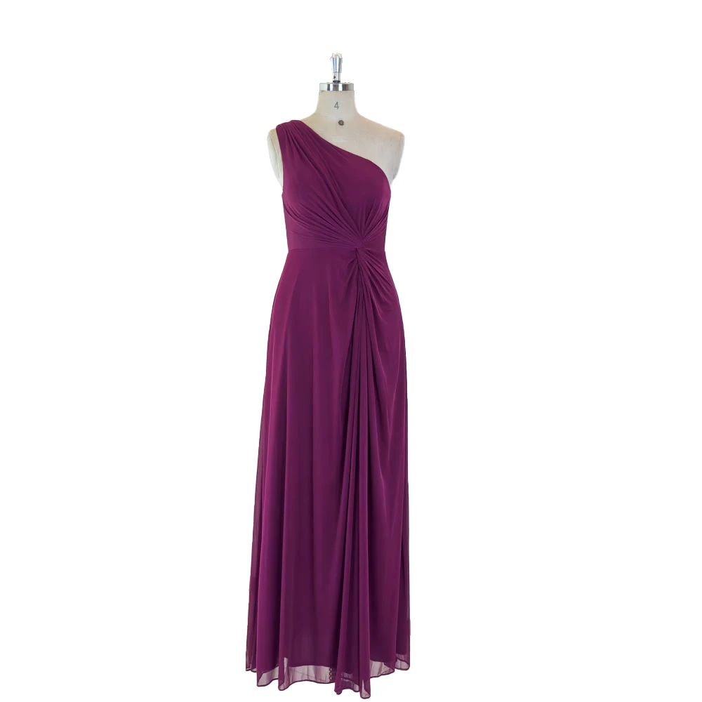 TEENYEE Casual single shoulder Pleated mesh Leg Slit Evening Dress Big Size bridesmaid Gown prom Dresses 2024