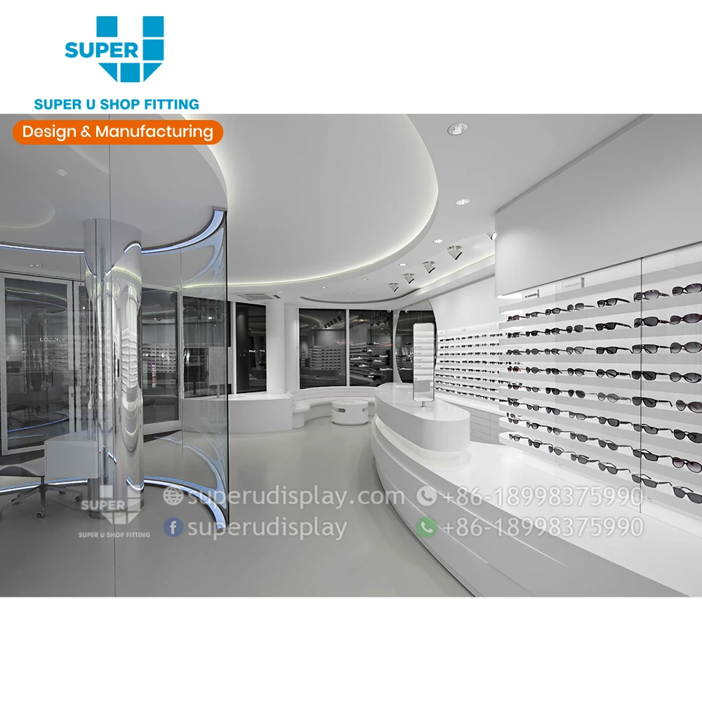 Optic Frame Elegant Display Furniture Free Tailor Design Shop Counter Wall Shelf For Eyeglass Showroom Interior Decoration