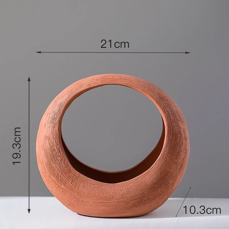 New Red Clay Ceramic Vase Creative Hydroponic Dried Flower Basket Living Room European Home Decoration Ornaments Terracotta Vase