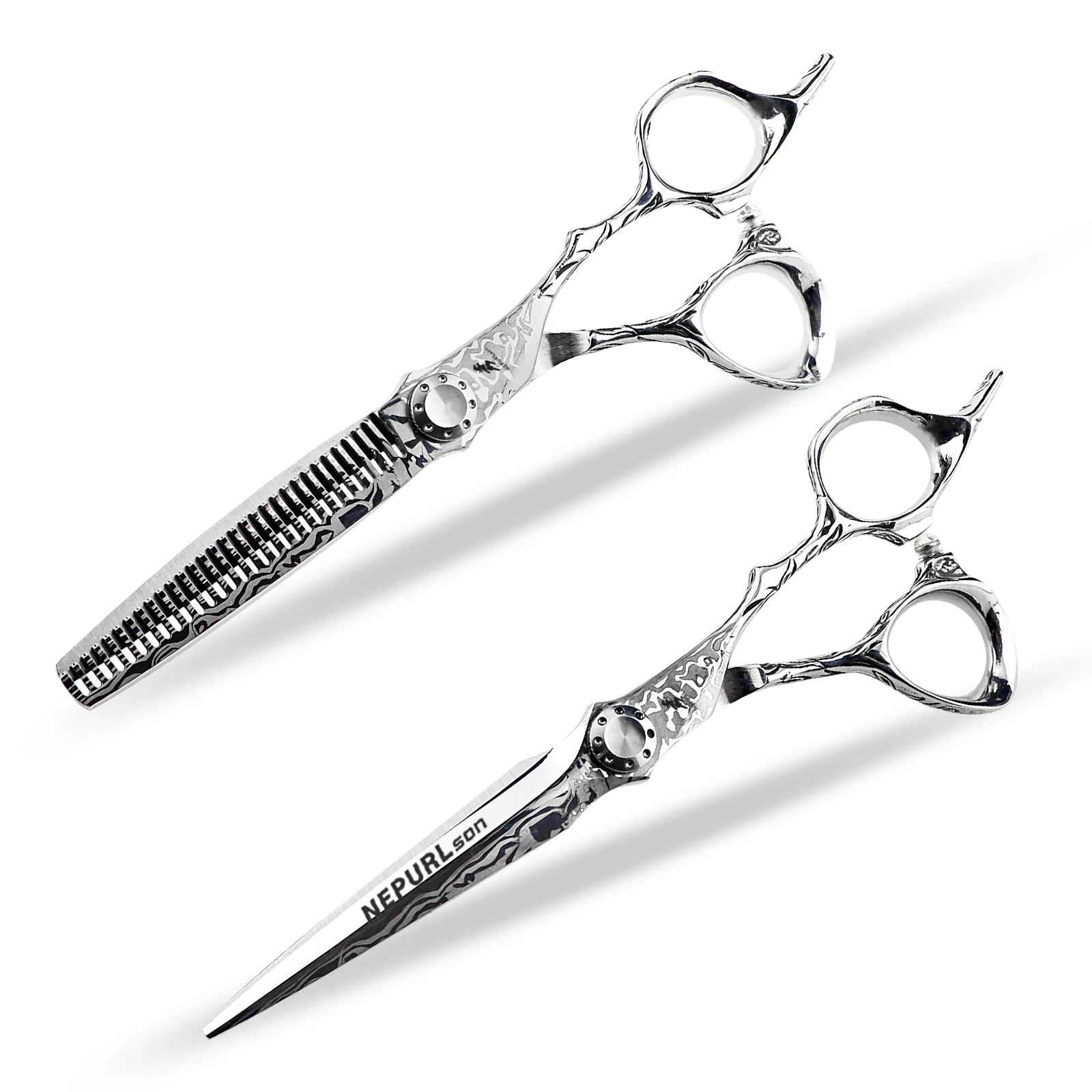6 0 дюймов дамасский узор Новый модный дизайн красоты Парикмахерские ножницы плоские для зубов волос Пользовательский логотип