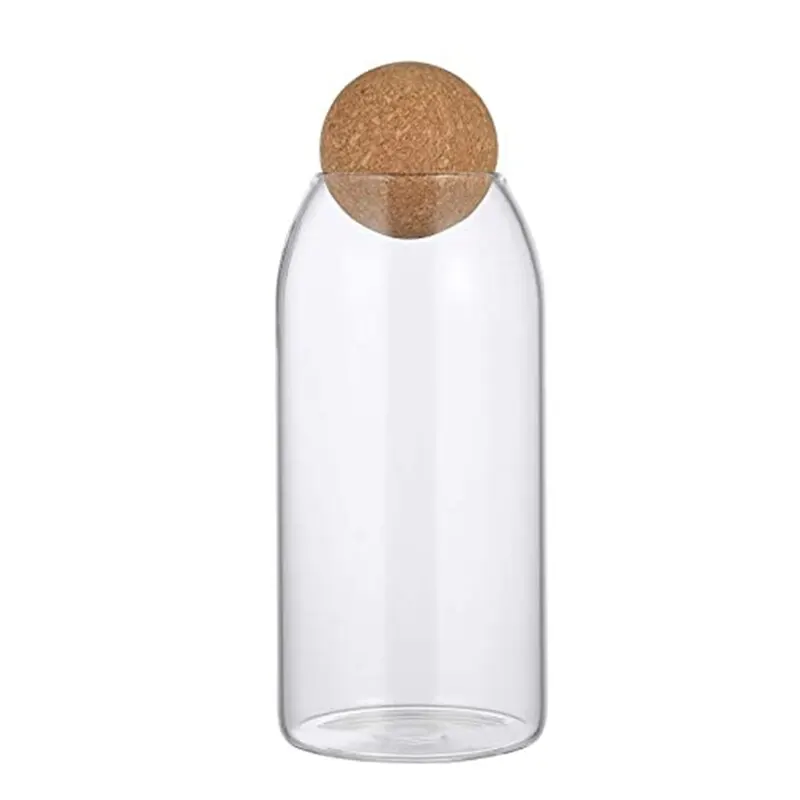 Reihey Glass Airtight Canisters Tall Glass Storage Containers with Spherical Cork Lids Glass Canister for Food Storage
