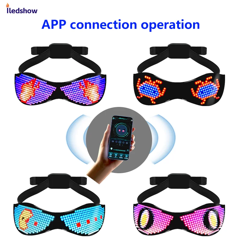 Rechargeable DIY Glowing LED Glasses Smart APP Control Christmas Birthday Party Glasses Night Club Cool Shinning LED Glasses