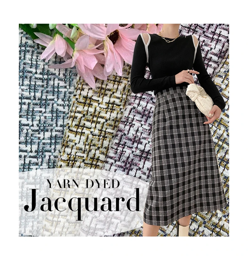 Hot sale Factory knitted tweed grid multicolour TR SP Poly Rayon Spandex yarn dyed jacquard knit pattern fabric for women coat