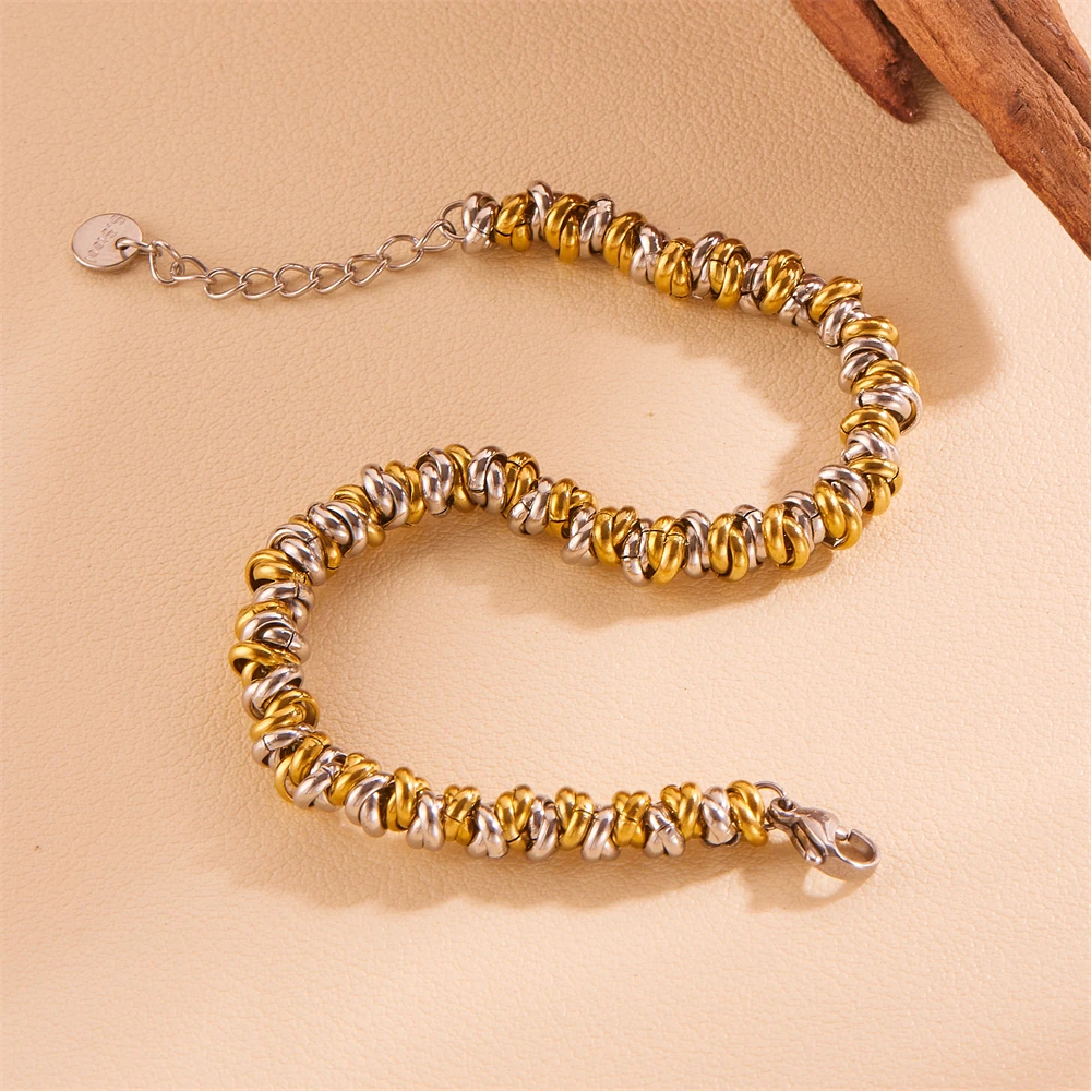 Circle Metal Adjustable Stainless Steel Wire Bracelet  Steel Beads18k Gold Plated And Silver Color Beads Bracelet For Women