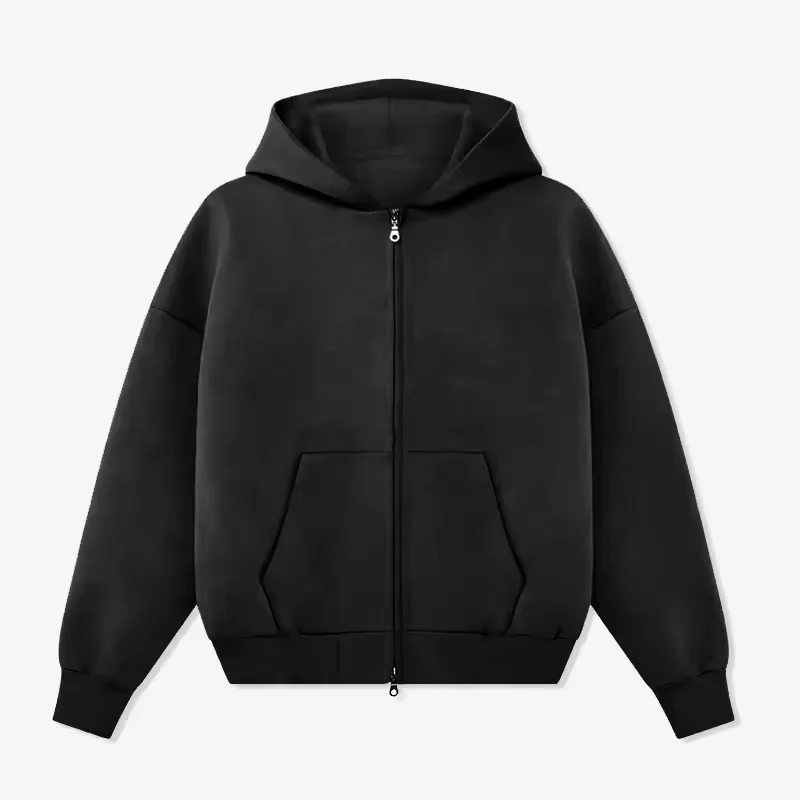 Cotton 500 Gsm Cropped Hoodie Men Streetwear Heavyweight Hoodie Manufacturers Oversized Puff Printing Full Zip Up Hoodie
